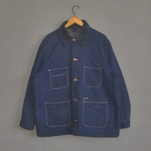 Vintage 70s WRANGLER Denim Chore Work Jacket size 46 / XL / 1970s  Western Style Casual  workwear Jeans Work Blanket Lined jacket