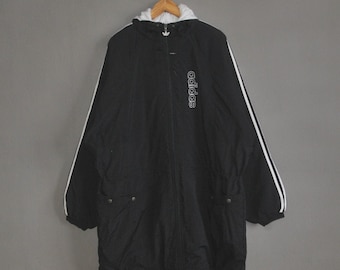 Vintage ADIDAS 1990s sweater Coat Hoodie jacket size X-Large / 90s Black Pullover / swag hipster windbreaker / Big Logo Winter sweater