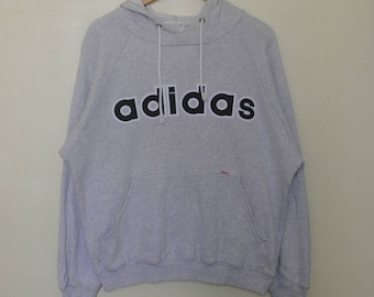 Vintage ADIDAS Trefoil Spell Out 1990-tals Hoodie storlek Medium / Large / Vintage sportjacka / Pullover / hiphop hipster swagtröja