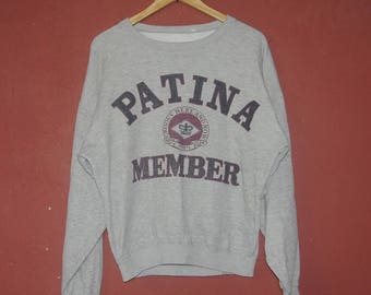 Vintage PATINA MEMBER 1980s grey sweatshirt Medium / Biker cafe racer streetwear hipster Sweater / Novelty graphic pullover