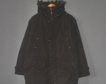 Chaqueta TAKEO KIKUCHI talla mediana / Chaqueta vintage de diseñador japonés estilo militar estilo militar color caqui con capucha de piel verde oliva para invierno