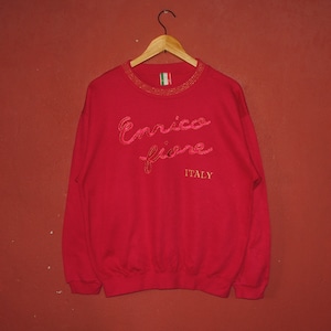 Vintage ENRICO FIORE Sport 1990s sweatshirt Small / 90s Italy Fashion Designer Pink crewneck / Embroidery Pullover streetwear sweater