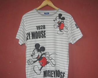 Vintage Mickey Mouse Disney 1990s Striped T shirt size Medium /  1990s Walt Disney Anime Cartoon tee