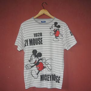 Vintage Mickey Mouse Disney 1990s Striped T shirt size Medium /  1990s Walt Disney Anime Cartoon tee