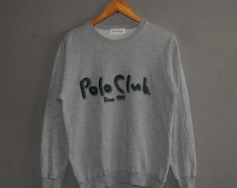 Vintage Polo Club Sweatshirt size Small / 90s Tennis style Hip hop rapper swag pullover crewneck Gray sweatshirt