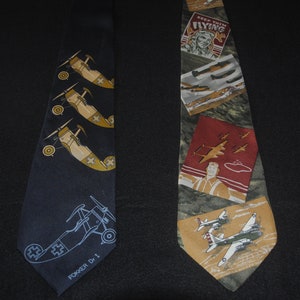 FREE SHIPPING / Vintage Emporio Armani & Dandy Original Classic Flight Art Necktie / 1990s Fashion designer Mens Hipster Army Neck Tie