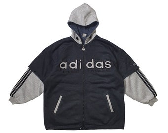 Vintage ADIDAS Trefoil 1990s Big Logo Jacket size X-Large / 90s Adidas Hoodie Fleece Sherpa Lined Hip Hop boyfriend Streetwear 1990s Jacket
