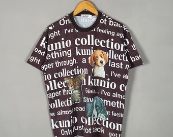 Camiseta vintage de los años 90 con la colección de arte animal KUNIO SATO, talla grande / Camisetas con ilustraciones artísticas de artistas japoneses de los años 90 / Camiseta con gráficos de gatos y perros