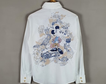 Vintage 70s Kennington Mickey Mouse Button Up shirt size Small / 1970s Walt Disney Western Style Cowboy Rockabilly Rodeo hippie shirt