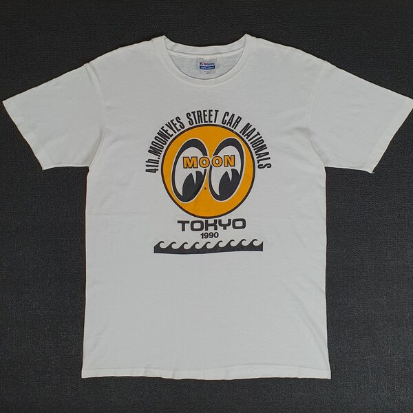 Vintage 1990 MOONEYES Tokio 4th Mooneyes Street Car National Camiseta tamaño L / 90s Subcultura japonesa coche Bōsōzoku kanjozoku lowriders camiseta