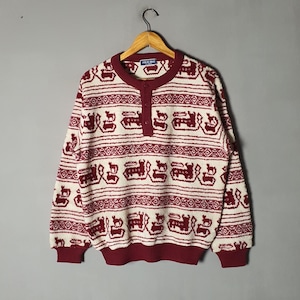 Vintage Novac Bros by Hoshino Fleece Pullover Größe Medium / 1990 Streetwear Native Navajo Motiv 90er Jahre Full Streetwear Wool Blends Pullover