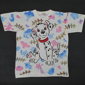 Vintage 101 Dalmatians 90s Tokyo Disneyland Resort Full print T Shirt size Medium / 1990s Dog Cartoon All Over Print Disney movie shirt