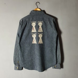 GANGSTERVILLE Japan Men&#39;s Button Up Long Sleeve Shirt size Medium / Glad Hand Japan Harajuku Rockabilly Style Salt Pepper Heathered shirt