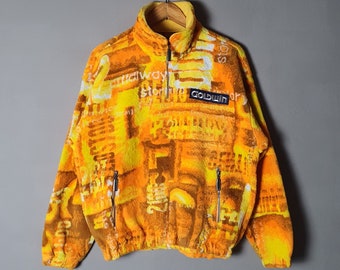 Vintage GOLDWIN jaren 90 fleece trui maat Small / jaren 90 fleece all-over print Rave Ski Streetwear jaren 90 warme kleding funky trui