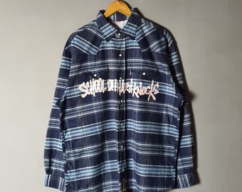 Vintage School Of Hard Knocks SOHK Button Down Western shirt size Large / Streetwear vintage rapper / Swag badboy Plaid Snap Button shirt