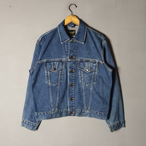Vintage 90s WRANGLER Denim Jacket size M-L / 1990s Wrangler Japan Denim Trucker Biker Grunge Faded jeans Blue Western Jacket