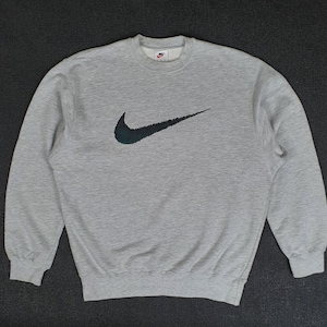Vintage NIKE 1990s Big Swoosh sweatshirt Large / 90s Sportwear sweatshirt / Nike Green Big Logo / swag hip hop streetwear Gray Pullover