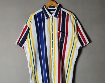 Vintage CHAPS Ralph Lauren Button up shirt size X-Large / 1990s Classic Multicoloured Stripe shirt / Casual hipster hip hop shirt