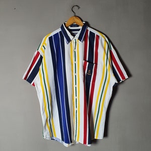 Vintage CHAPS Ralph Lauren Button up shirt size X-Large / 1990s Classic Multicoloured Stripe shirt / Casual hipster hip hop shirt