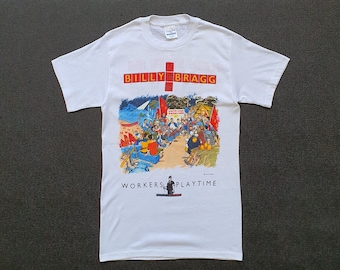 Vintage 1988 BILLY BRAGG Workers Playtime America Tour T shirt XS-Small / 1980s 80s Folk Rock Post Punk New Wave Political Activist tee