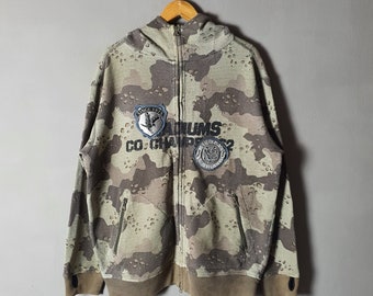 Suéter con capucha vintage Avirex USA Army Stadium Of Champion, estilo oversize, talla mediana/suéter de camuflaje del ejército de EE. UU. con chispas de chocolate de los años 90