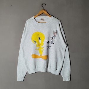 Sudadera vintage de Tweety Bird y Bugs Bunny de los años 90, talla grande, suéter/pulóver/cuello redondo con estampado de dibujos animados de anime de Looney Tunes de los años 90