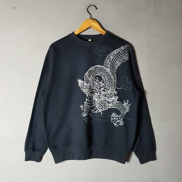 B- Point Japan Abstrakt Sweatshirt Größe S-M / 1990s Souvenir Sukajan Japan Motiv Drachen Oriental Style Yakuza Pullover