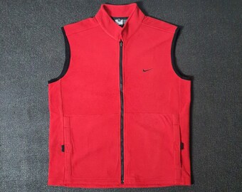 Vintage NIKE Swoosh thermische pasvorm jaren 1990 fleece vest windjack maat L-XL / zeldzame jaren 90 sportjack / hiphop hipster streetwear bodywarmer