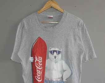 Vintage COCA-COLA Coke 1996 Bear Promo T shirt size Medium / 90s Hipster Streetwear clothing / Vintage Coke Collectibles grey tee