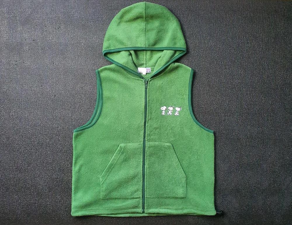 Vintage Snoopy Peanuts Fleece Vest Hoodie Sweater Size Medium / 90S Charlie Brown Cartoon Anime Christmas Warm Wear Green Gilet Sweater Peakteedesigns