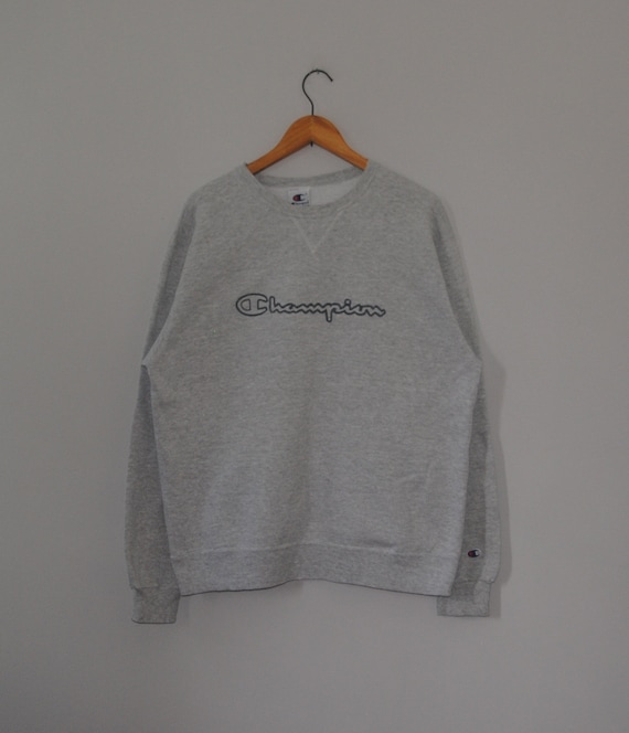 Champion, Vintage CHAMPION 1990s embroidered Big Logo sweatshirt size L / 90s hipster sweater / Hip hop swag Pullover / Jumper / 90s Classic Crewneck