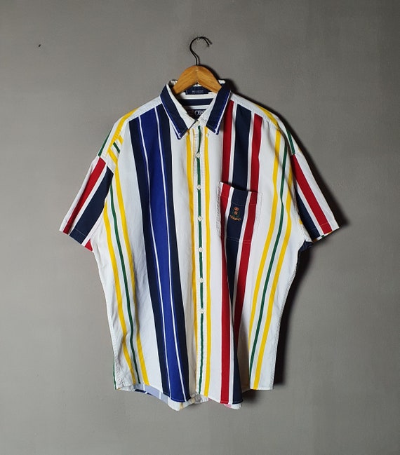 Vintage CHAPS Ralph Lauren Button up Shirt Size X large 1990s Classic Multicoloured Stripe Shirt Casual Hipster Hip Hop Shirt Etsy