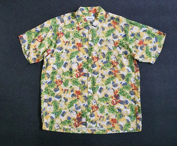 Helly Hansen, Vintage Helly Hansen Tropical Hawaiian 90s button down shirt size S-M / 90s floral Surf Beach Motive Vacation Rayon Summer shirt