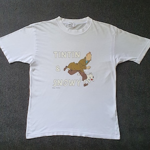 Vintage Tintin and Snowy The Adventures of Tin tin T shirt size Small / 1990s 90s Classic art cartoon European comics Film 90 Tee shirt