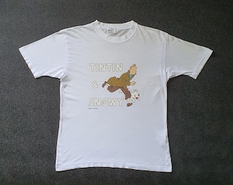 Maglietta vintage "Le avventure di Tintin" di Tintin e Milù, taglia piccola / anni '90, fumetti europei, cartoni animati classici, film, anni '90.