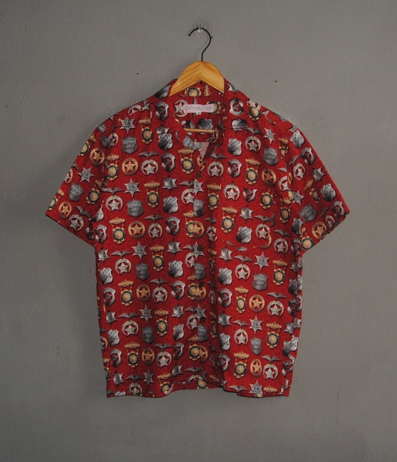 Vintage California Tropic USA Button up shirt size Medium  / 1990s Classic All over print Police Marshal Sheriff shirt streetwear shirt