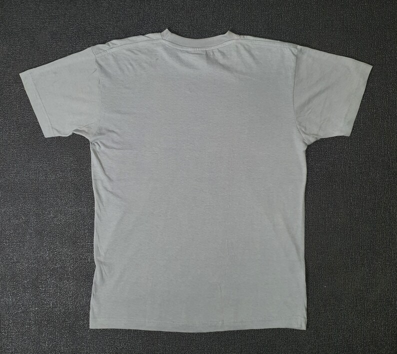 May include: A plain gray t-shirt with short sleeves.