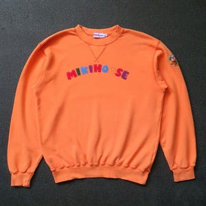 Vintage MIKI HOUSE 1990s Sweatshirt size Medium / 1990s Japanese Brand Cute Cartoon sweater/ Embroidered Orange pullover crewneck