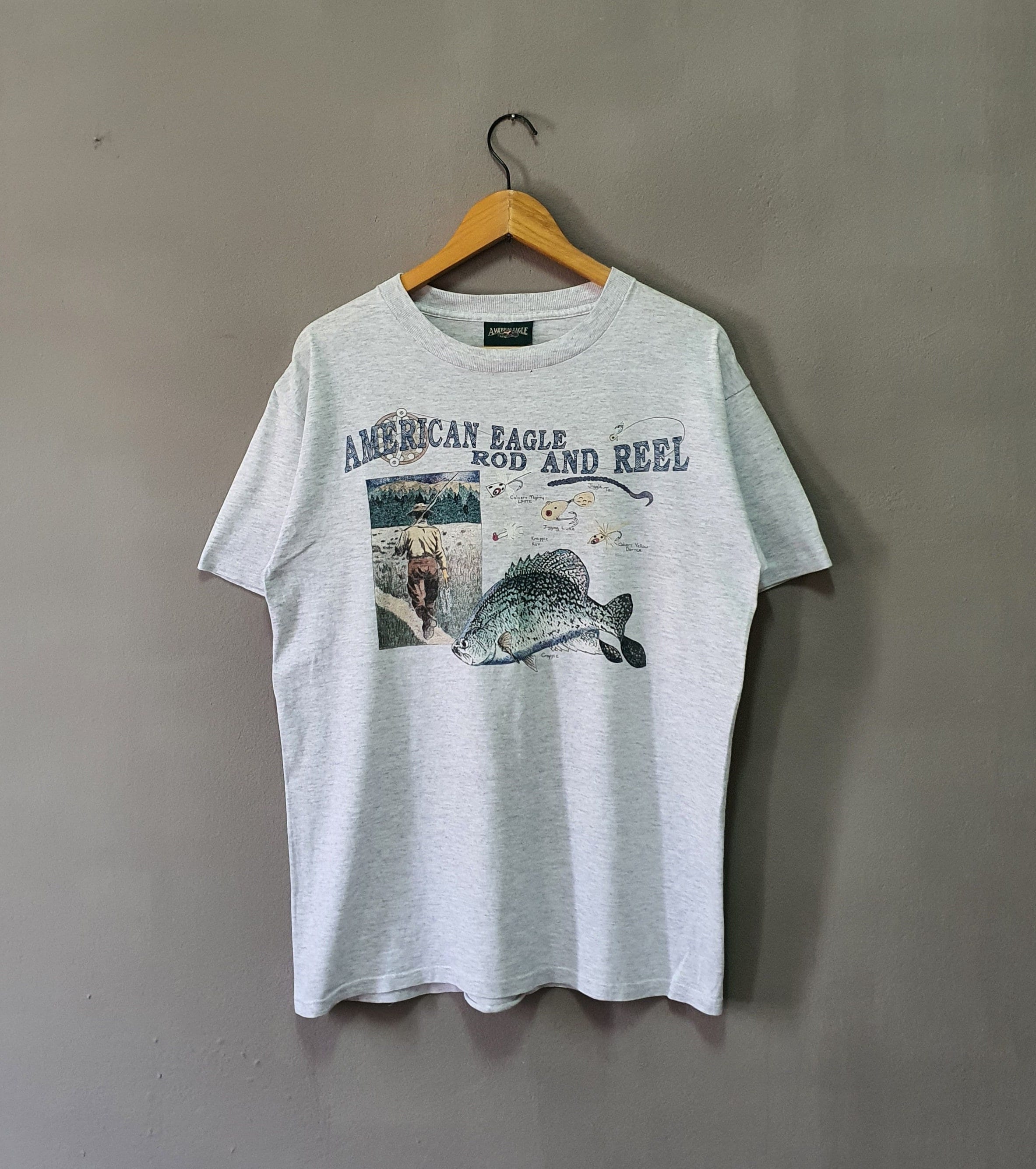 Vintage 90s American Eagle Rod and Reel Crappies T Shirt Size L