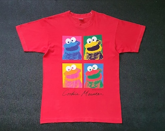 Vintage Cookie Monster Sesame Street 1990s T Shirt size Large / 1990s Muppet Andy Warhol Pop Art Cartoon anime television series 90s Tee
