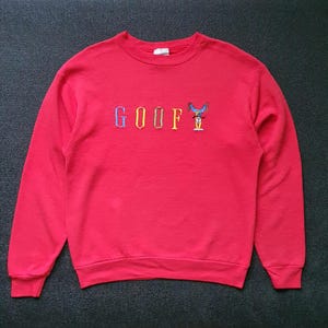 Vintage 90s GOOFY Embroidered Disney Sweatshirt size Medium / 1990s Anime Cartoon Walt Disney Mickey Mouse Pullover / Crewneck