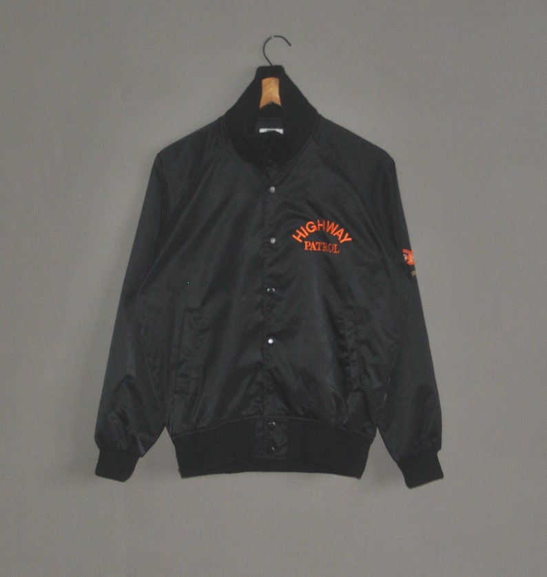 Vintage DESCENTE 90s Japanese Highway Patrol varsity Jacket size S-M 80s 90s Japan patrol Police Baseball Satin Jacket