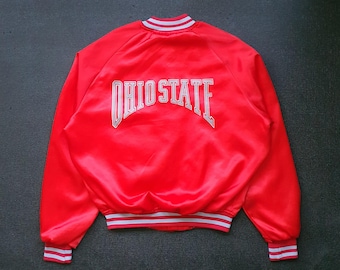 Giacca vintage anni '80 Ohio State Buckeyes State University Chalk Line M-L / Giacca classica da college di basket in raso degli anni '80