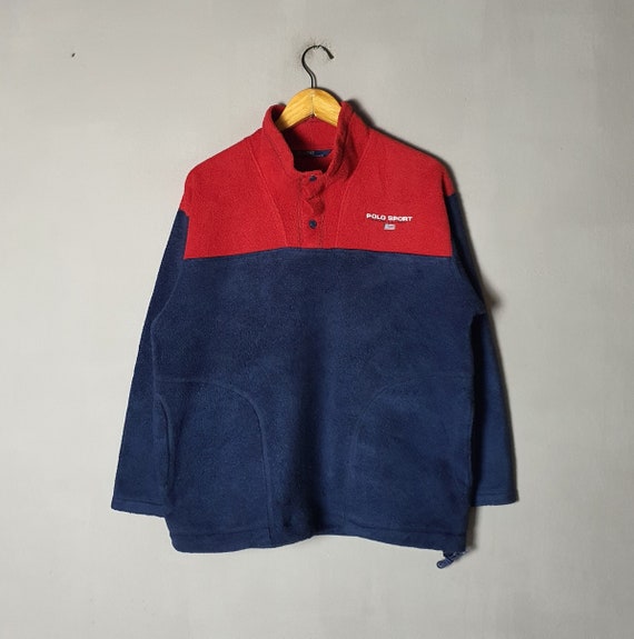 Polo Sport, Vintage POLO SPORT by Ralph Lauren Fleece Sweater size Small / 1990s Polo Multi Colour Fleece Pullover Warm Wear Winter Jacket