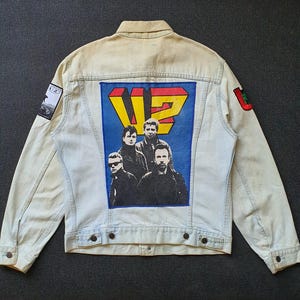 Vintage 80s Levi's U2 Patches Jacket size S-M / 1980s U2 Joshua Tree The Unforgettable Fire Bono Band Rock Denim Trucker Distressed Jacket