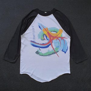 Vintage 1985 ROBERT PLANT World Tour Raglan Jersey Shirt size Small / 1980s American Hard rock Blues Led Zeppelin band 80s tee Shirt
