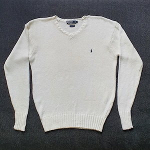 Vintage Polo Ralph Lauren V Neck Knit Sweater size Medium / 1990s Polo Small pony sweatshirt / 90s Knitwear Pullover Jumper