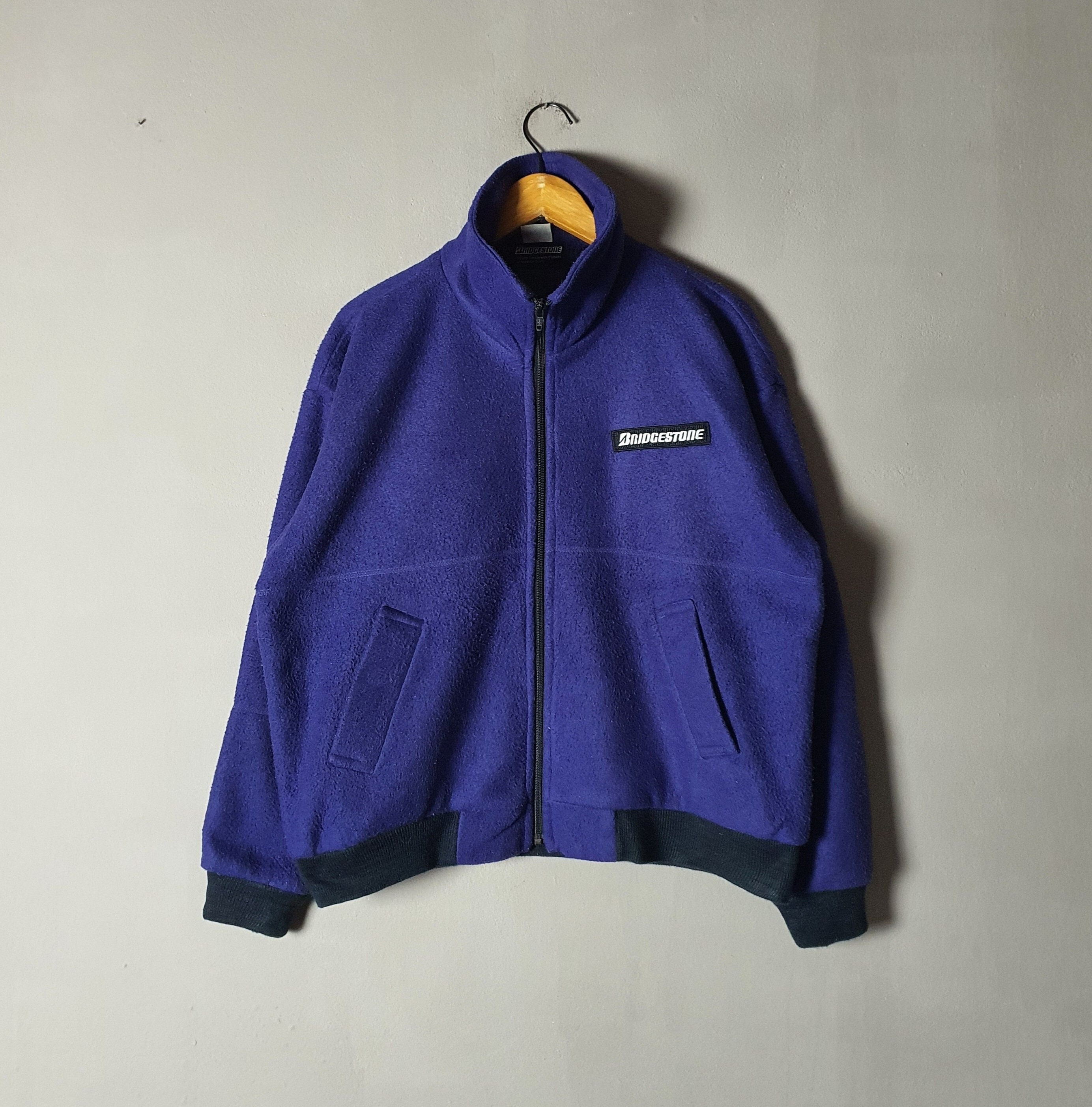 Vintage BRIDGESTONE Motorsport 1990s Fleece Jacket suéter tamanho grande / 90s japonês automotivo carro Grand Prix GT jdm suéter Pullover raro
