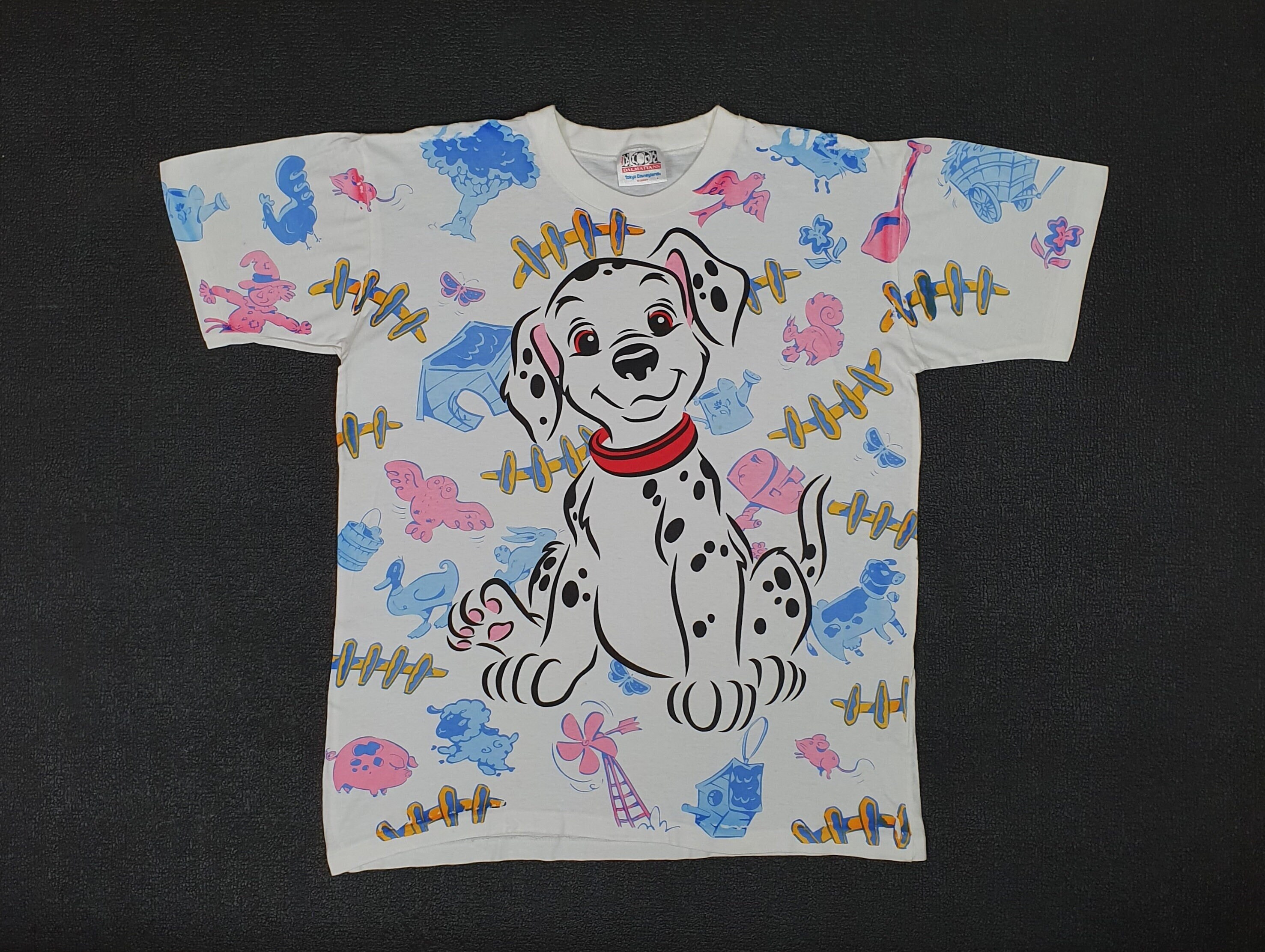 vtg 90s DISNEY 101 DALMATIANS POCKET T-Shirt XL embroidered
