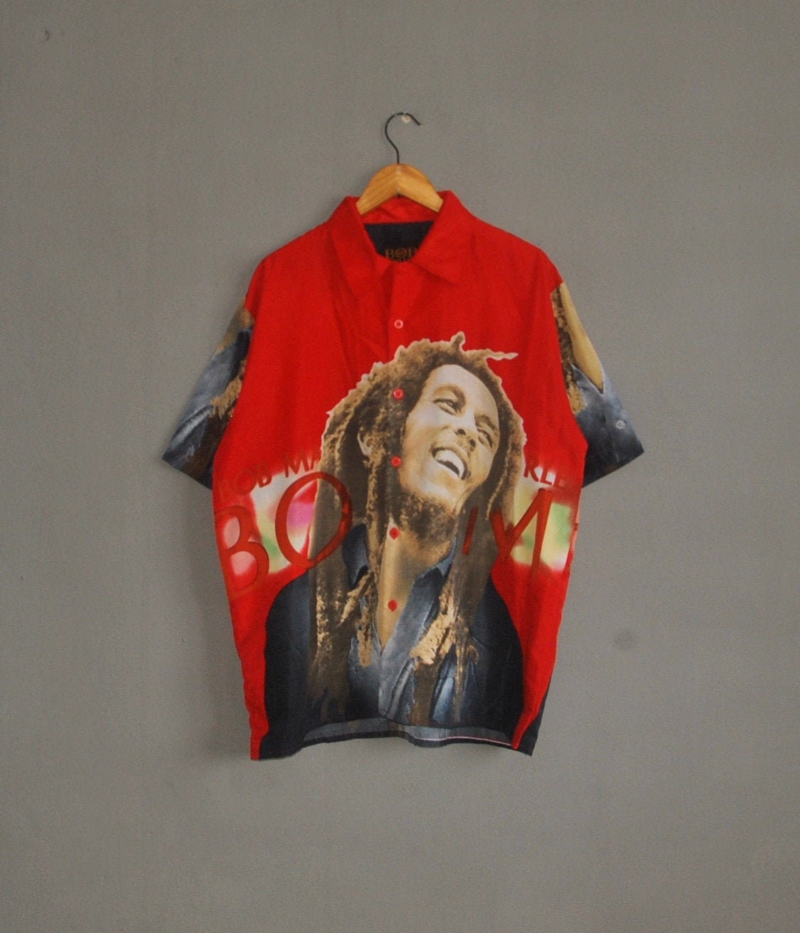 BOB MARLEY Button up Polyester T Shirt Large / Rare Vintage